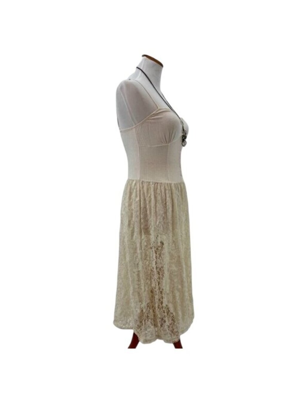 Intimately Free People Ivory Lace Ribbed Midi Dress | 2014 Boho Indie Sleaze | S - Picture 10 of 16